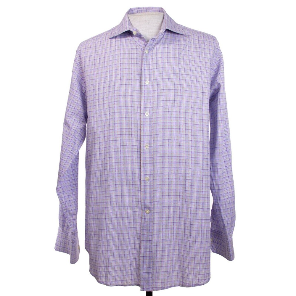 Etro Milano Mens 42‎ Large Multicolor Check LS Button Front Shirt ITALY